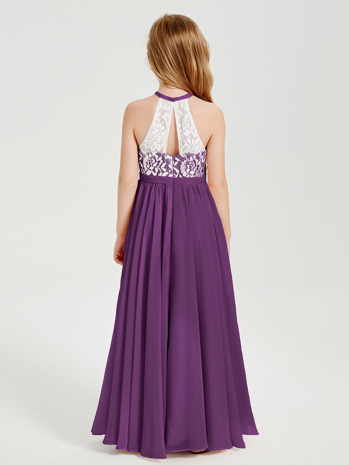 Lace Top Long Chiffon Bridesmaid Dresses Grape
